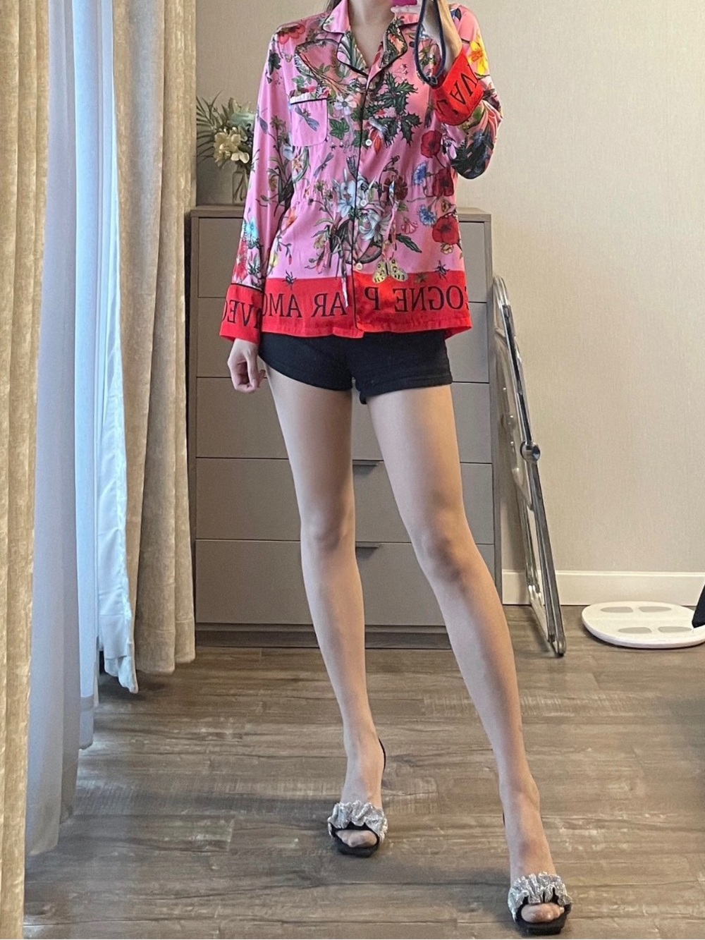 🚩steal Gucci Pink Floral Drawstring Blazer with Red Hem - Picture 4 of 7